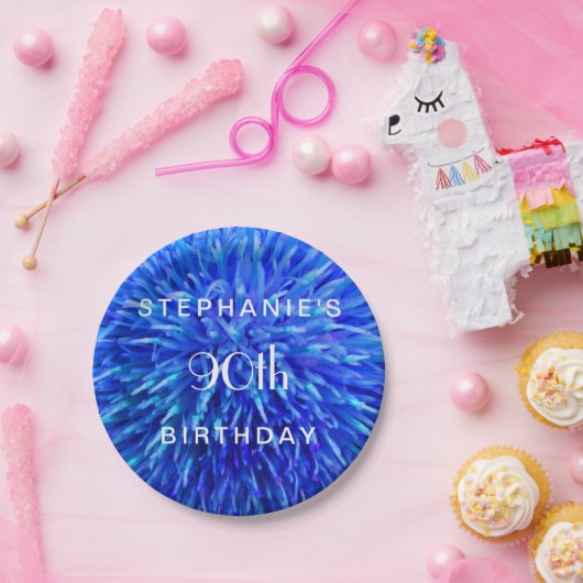Blauw Abstract papieren Borden, 90ste verjaardagsf Papieren Bordje (Feest)