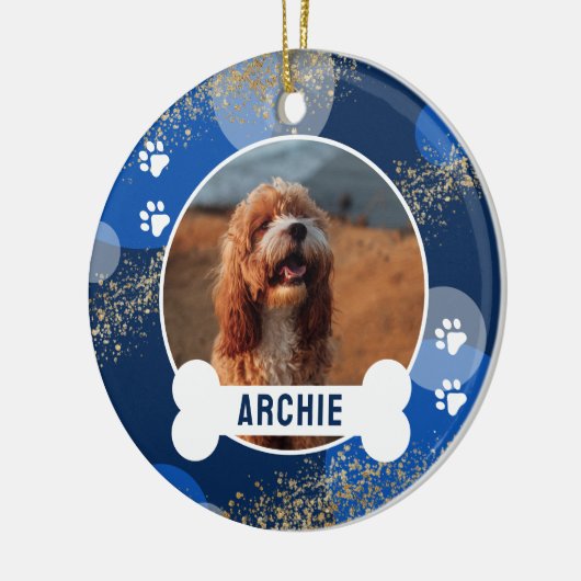 Blauw Abstract Paw Print Pet Photo Keramisch Ornament (Links)