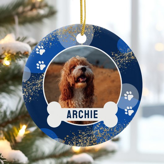 Blauw Abstract Paw Print Pet Photo Keramisch Ornament