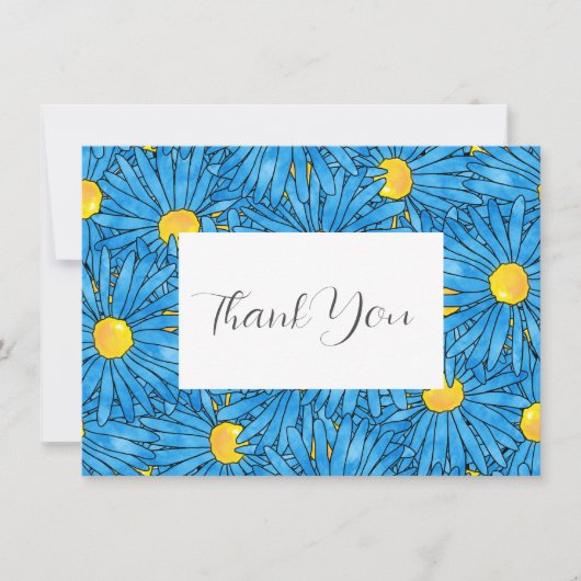 Blauw Abstract Pen & Waterverf Aster Pattern Bedankkaart (Voorkant)