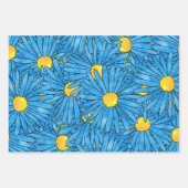 Blauw Abstract Pen & Waterverf Aster Patterns Inpakpapier Vel (Voorkant 3)
