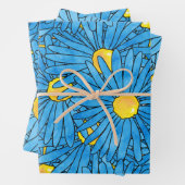 Blauw Abstract Pen & Waterverf Aster Patterns Inpakpapier Vel (In situ)