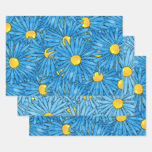 Blauw Abstract Pen & Waterverf Aster Patterns Inpakpapier Vel