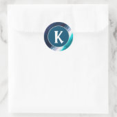 Blauw Abstract schildermonogram Ronde Sticker (Tas)