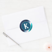 Blauw Abstract schildermonogram Ronde Sticker (Envelop)