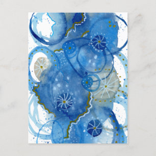 Blauw Abstract Waterverf Doodle Briefkaart