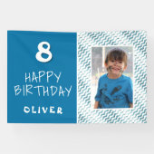 Blauw Abstract Wave Boy Foto Happy Birthday Spandoek (Horizontaal)