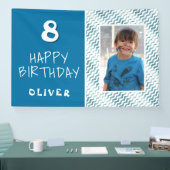 Blauw Abstract Wave Boy Foto Happy Birthday Spandoek (Beurs)