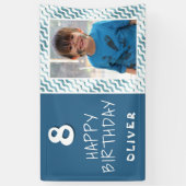 Blauw Abstract Wave Boy Foto Happy Birthday Spandoek (Verticaal)