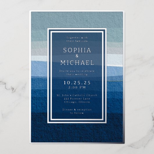 Blauw Abstracte bruiloft uitnodiging foto template (Voorkant)