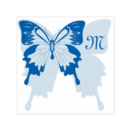 Blauw achterste vlinderdschaduw monogram Rubberste Zelfinktende Stempel (Design)