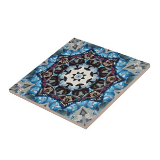 Blauw Achtkantige Kaleidoscoop Tegeltje