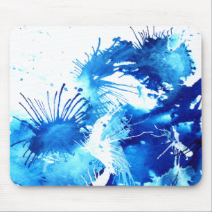 Blauw Acryl Inkten Bloemige Weird Abstracte Schild Muismat