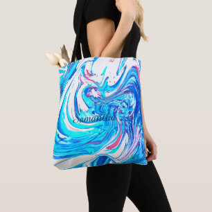 Blauw Acryl Schilderen Abstract Splatter Swirl Draagtas