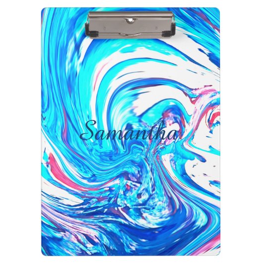 Blauw Acryl Schilderen Abstract Splatter Swirl Klembord (Voorkant)