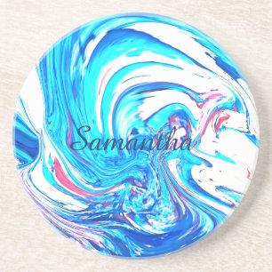 Blauw Acryl Schilderen Abstract Splatter Swirl Zandsteen Onderzetter