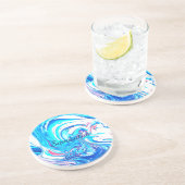 Blauw Acryl Schilderen Abstract Splatter Swirl Zandsteen Onderzetter (Zijkant)