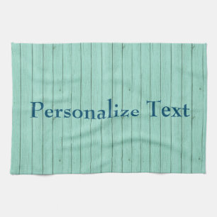 Blauw Afbeelding van hout personaliseren Theedoek