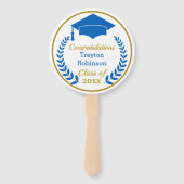 Blauw Afstudeerder Pet Afstuderen Foto hand Fan Handwaaier (Voorkant)