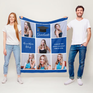 Blauw afstudeerfoto collage Aangepaste afstuderen Fleece Deken