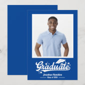 Blauw Afstuderen Aankondigingsfoto Bedankkaart (Voorkant / Achterkant)