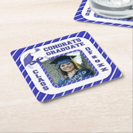 Blauw Afstuderen Afstuderen Schoolpartij Onderzett Vierkante Kartonnen Onderzetter