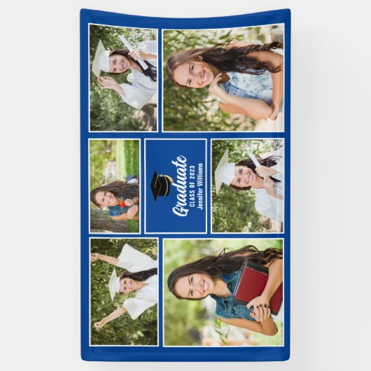 Blauw Afstuderen Fotocollage 2025 Afstudeerfeest Spandoek (Verticaal)