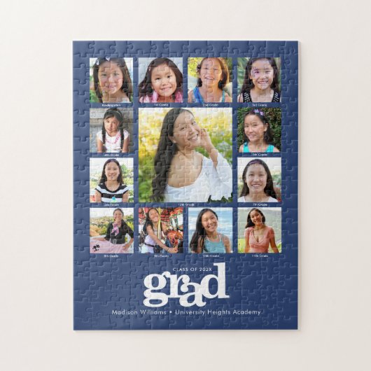 Blauw Afstuderen K-12 Fotocollage Modern Bold Legpuzzel (Verticaal)