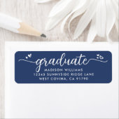 Blauw Afstuderen script harten vet modern adres Etiket (Insitu)