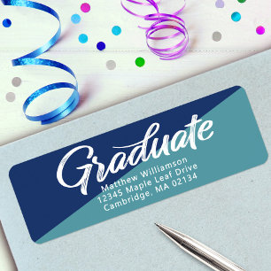 Blauw Afstuderen Vet Script Eenvoudig Modern Adres Etiket