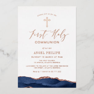 blauw agaaanschrift eerste mededeling folie uitnodiging