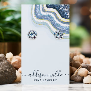 Blauw agaat geode chic oorbellen displaykaart visitekaartje