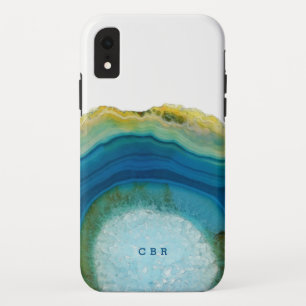 Blauw agate Monogram Cool Abstracte marmer Gemston iPhone XR Hoesje