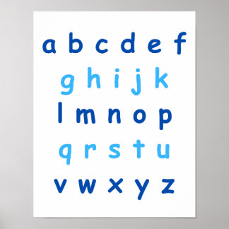 Blauw alfabet kleine letters Leraar Kinder kamer Poster