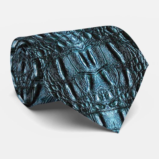 Blauw alligatorleer stropdas (Opgerold)