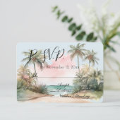 Blauw Aloha Beach Ocean Palm Trees Tropical RSVP Informatiekaartje (Staand voorkant)