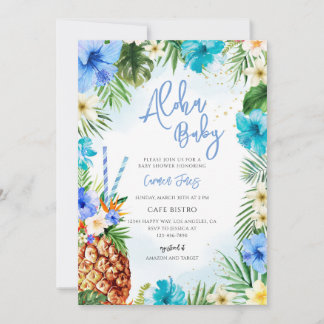 Blauw Aloha Tropisch Luau Babyfeest Kaart