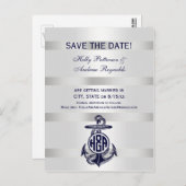 Blauw Anchor Silver White Navy Circle Monogram 33 Aankondigingskaart (Voorkant / Achterkant)