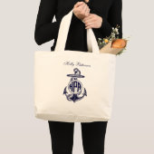 Blauw Anchor Silver White Navy Circle Monogram 33 Grote Tote Bag (Voorkant (product))