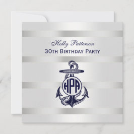 Blauw Anchor Silver White Navy Circle Monogram 33 Kaart