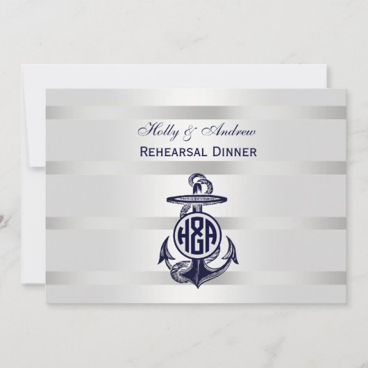 Blauw Anchor Silver White Navy Circle Monogram 33 Kaart (Voorkant)