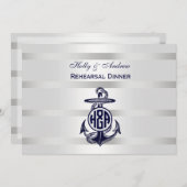 Blauw Anchor Silver White Navy Circle Monogram 33 Kaart (Voorkant / Achterkant)