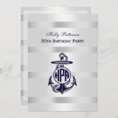 Blauw Anchor Silver White Navy Circle Monogram 33 Kaart (Voorkant / Achterkant)
