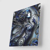 Blauw Android Meisje 1 Vierkante Klok (Hoek)