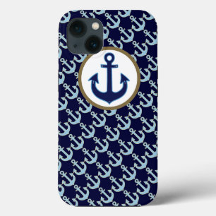 blauw anker & anker-patroon iPhone 13 hoesje