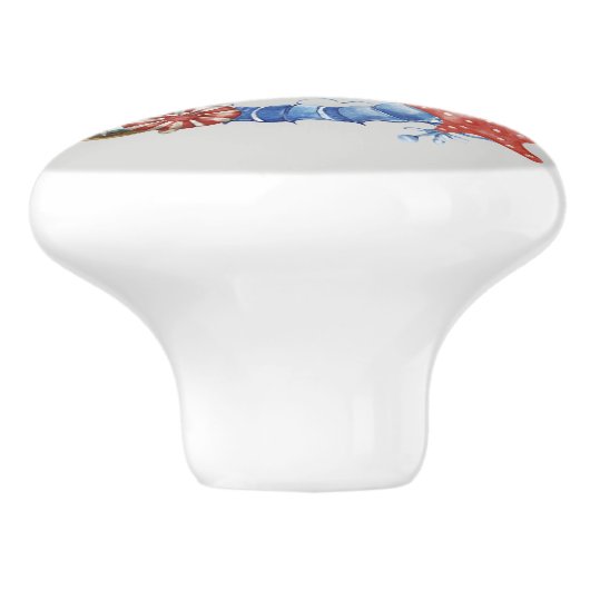 Blauw anker en schelpen op turquoise keramische knop (Zijkant)