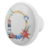 Blauw anker en schelpen op turquoise keramische knop (Rechts)