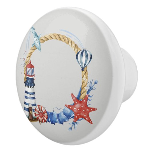 Blauw anker en schelpen op turquoise keramische knop (Rechts)