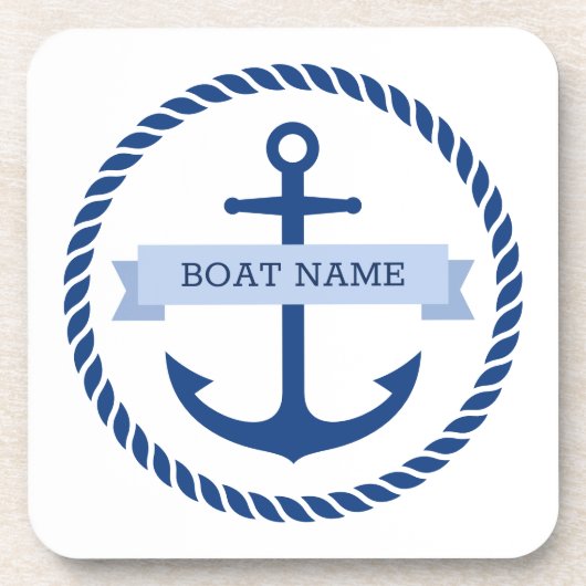 Blauw anker- en touwgrensbootnaam op banner bier onderzetter (Voorkant)