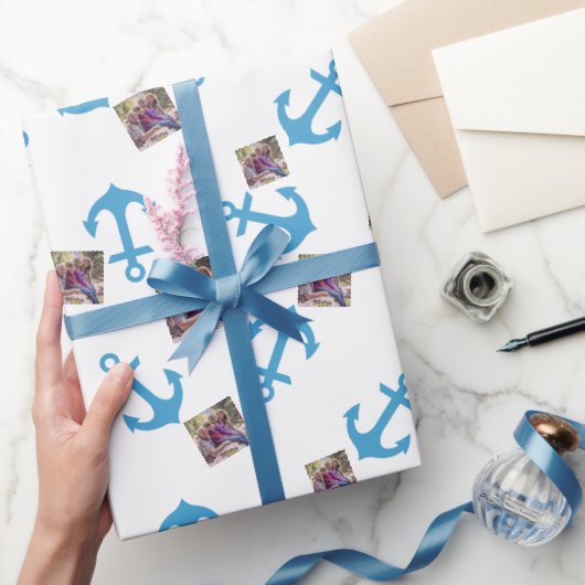 Blauw Anker & Foto Afbeelding Cadeaupapier (Geschenken)